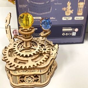 Starry Night 3D ROK Wooden Puzzles Rotatable DIY Music Box Model Kits Xmas Gift